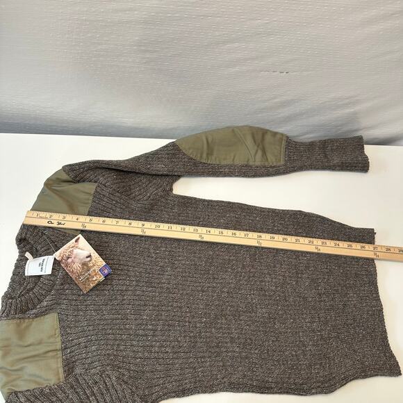 British Wool Mens L Pure Wool Sweater Slim Fit Green Ribbed Knit Crew Neck - Picture 10 of 12